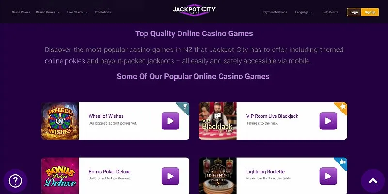 Jackpot City Casino NZ homepage screenshot